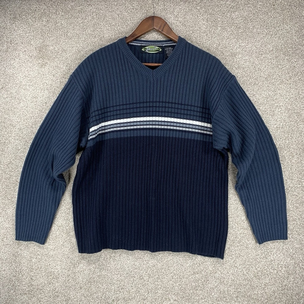 Y2K White Out XL Skater Shirt Long Sleeve Stripe Ribbed‎ Blue Streetwear VTG